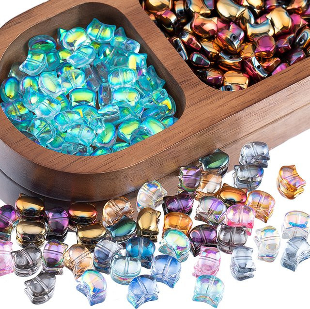 50 Stück Katzenkopf-Glas-Abstandsperlen, bunt - Bild 1