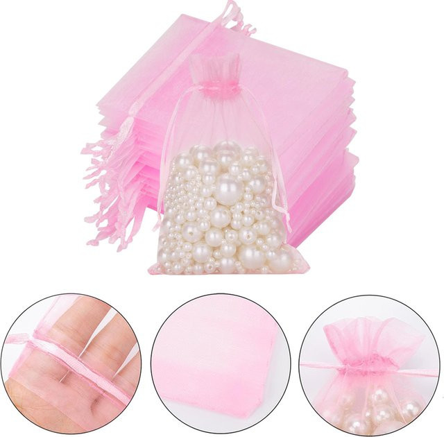 50 Organza Schmuckbeutel mit Kordelzug in Rosa für Hochzeiten und Geschenke - Bild 1