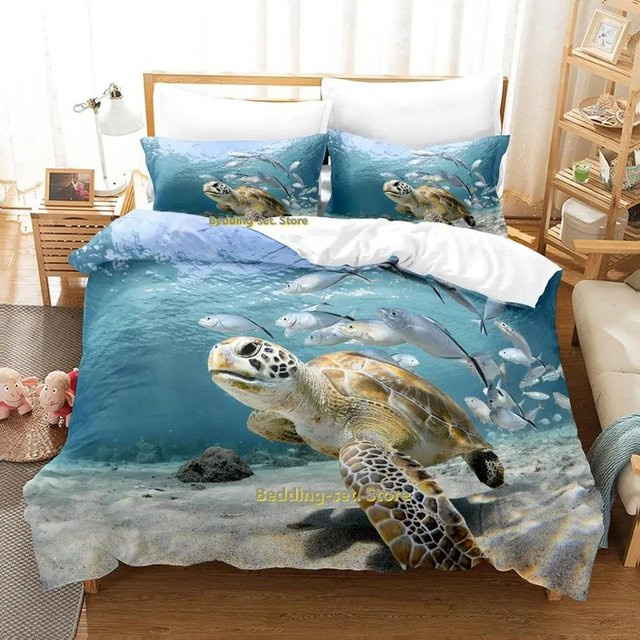 Binchi Turtle Island Bettwäsche-Set mit 3D-Schildkröten-Motiv, dreiteiliges Microfaser-Set für Erwachsene und Kinder, Mehrfarbig, B/H: 210 x 210 cm - Bild 1