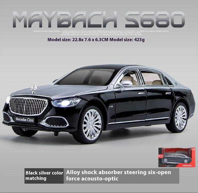 Fourall- Model Cars Benz Maybach S680, Modellauto, 1:24, Metall, Licht und Sound, silber/schwarz - Bild 1