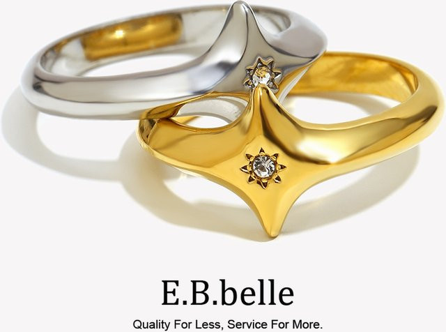 E.B.belle Vierzackiger Stern-Zirkon-Ring, Edelstahl, Damen - Bild 1