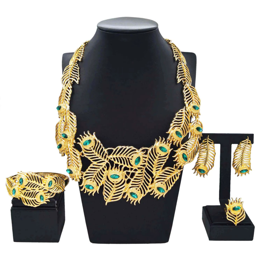 SYHOL Schmuckset, Halskette, Armband, Ohrringe, Gold, Kristall, Damen - Bild 4