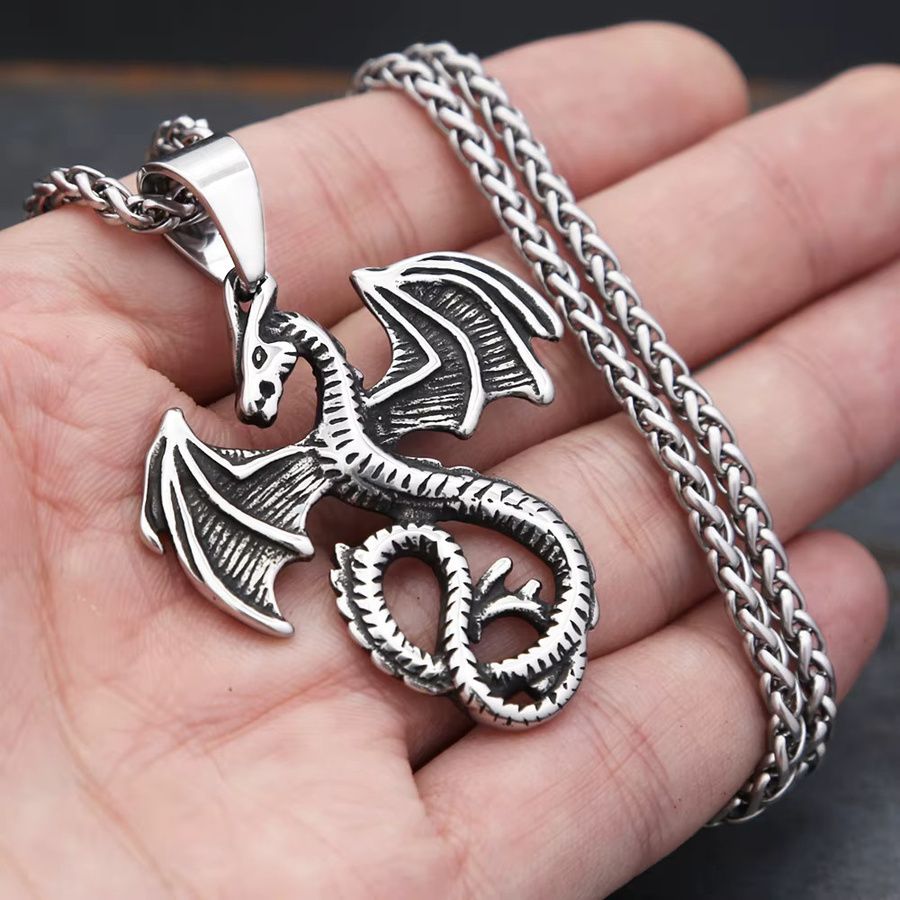 NORTHMAN Halskette, Fliegender Drache Anhänger, Edelstahl, Silber, Unisex - Bild 3