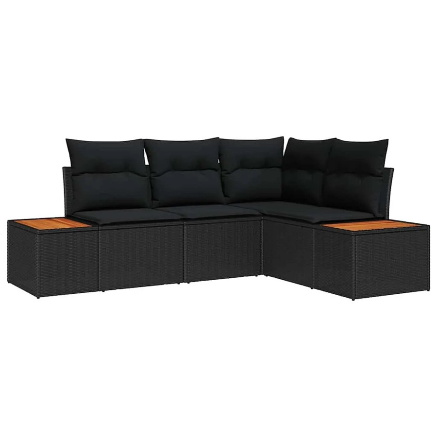vidaXL Garten-Sofa-Set 4-tlg. in L-Form aus Poly Rattan mit Kissen, Schwarz - Bild 2