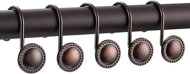 12 Stück dekorative Duschvorhang-Ringe aus rostfreiem Edelstahl in Bronze-Optik für Gardinenstangen - Bild 1