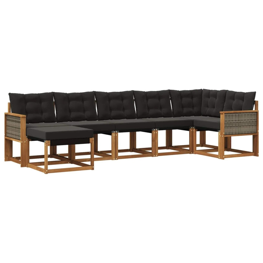 vidaXL Outdoor-Sofagarnitur L-Form aus Akazienholz mit Textilene-Bezug und Kissen, 7-teilig, Natur und Schwarz - Bild 2