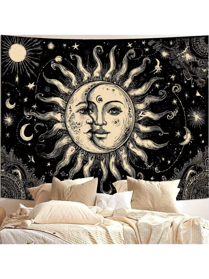 VIKAMA Vintage Wandteppich mit Sonne, Mond und Sternen in Multicolour im Bohemian-Stil - Bild 5
