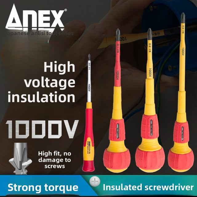 ANEX Japanischer Schraubendreher isoliert und stark magnetisch für professionelle Elektrikerarbeiten - Bild 1