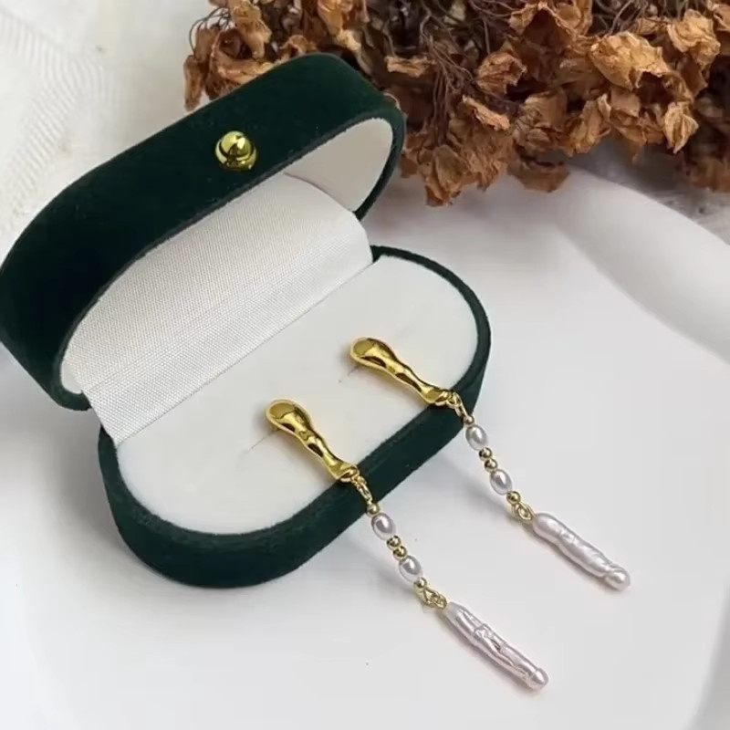 Minar Ohrringe, Natur Süßwasser Perle, 14 Karat vergoldet Messing, Damen - Bild 2