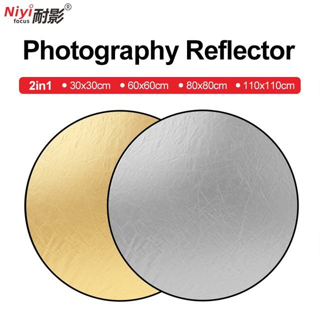 NiYi 2in1 Fotografie-Reflektor Rund Silber und Gold mit Halterung und Weißer Reflexionsseite - Bild 1