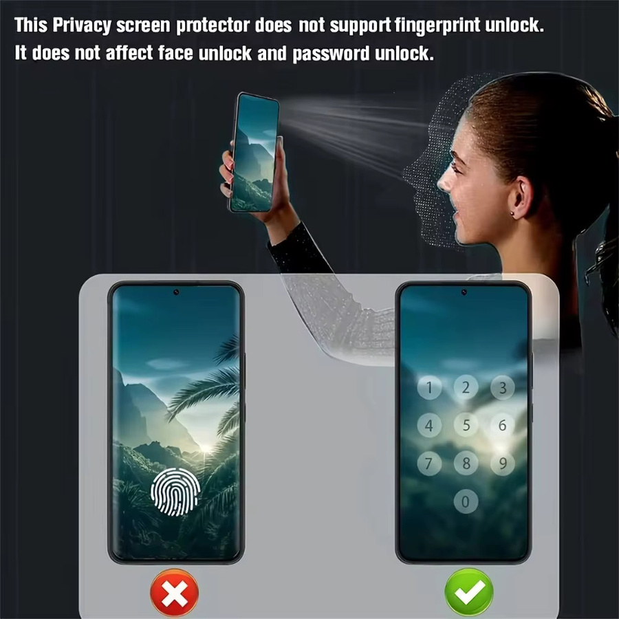 Xiaomi Anti-Spy Panzerglas Sichtschutz-Displayschutzfolie mit Fingerabdruck-Entsperrung für Xiaomi 17 Ultra, 15T Pro, 14T, 13T und 12T 5G, transparent - Bild 4
