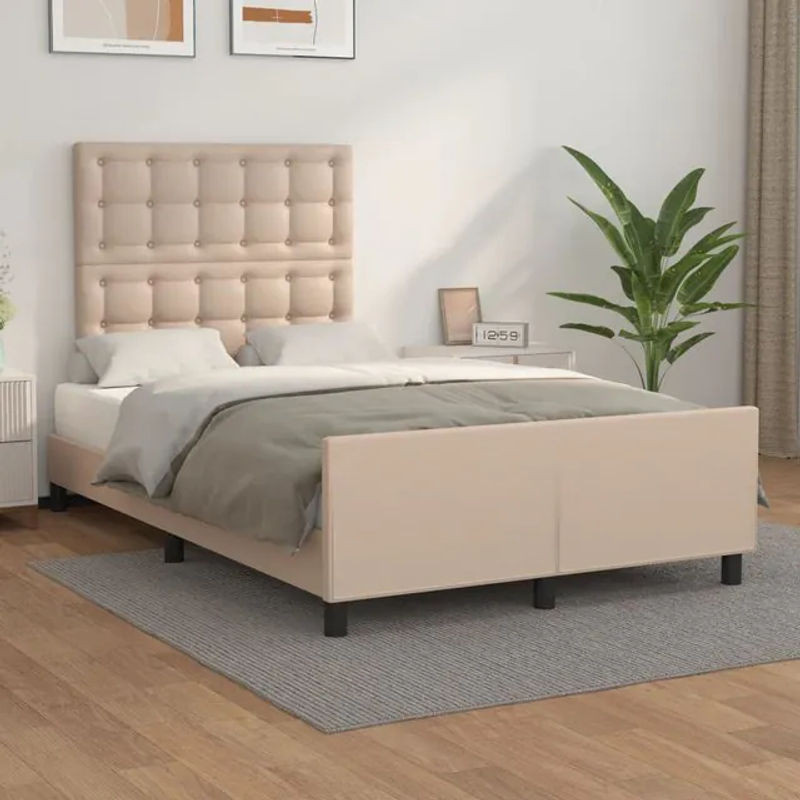 Vidaxl Polsterbett mit Kopfteil aus Kunstleder in Braun und Beige, B/T/H: 120 x 200 cm - Bild 1