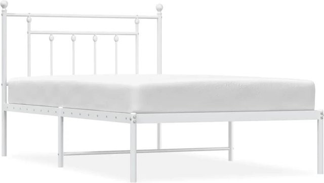 vidaXL Bettgestell aus Metall mit Kopfteil in Weiß, klassisches Design, pulverbeschichtet, B/T/H: 107 x 203 cm - Bild 1