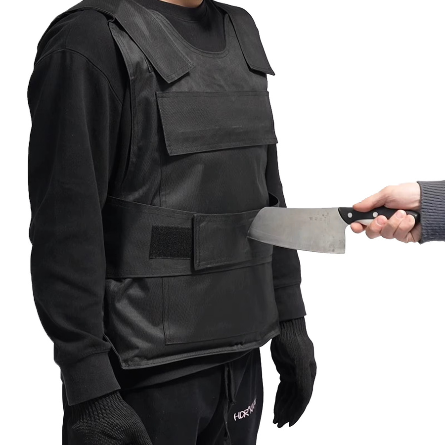 Anti-Stich-Schutzset aus Manganstahl mit Weste und Handschuhen, verstellbar, Schwarz - Bild 2