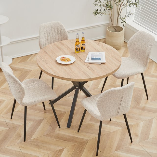 EGOONM 4er-Set Esszimmerstühle aus Leinenstoff mit gepolsterter Sitzfläche und Metallbeinen in Beige - Bild 1