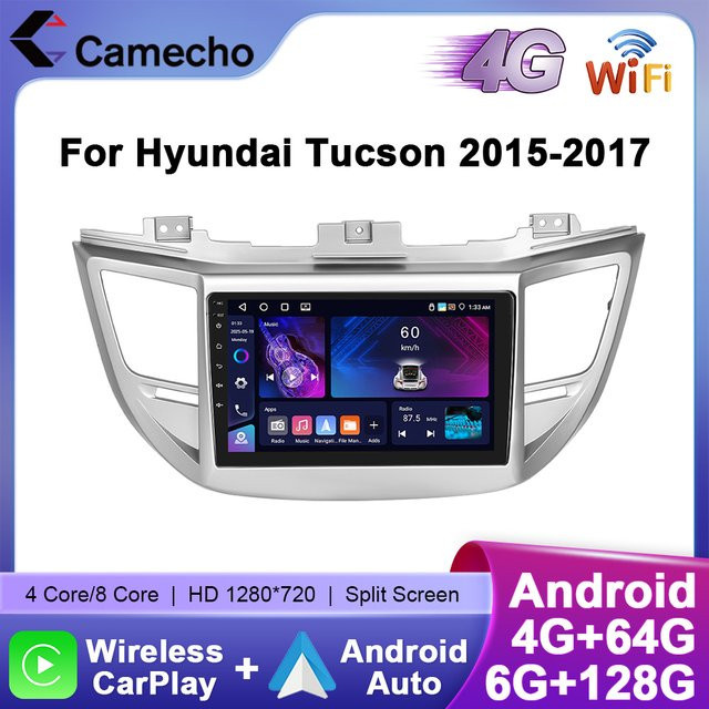 Camecho Multimedia Autoradio für Hyundai Tucson 2015-2017 mit Wireless CarPlay und Android Auto, 6 Zoll Display, 128G Speicher, GPS, 4G und WiFi, 2Din Stereo Player - Bild 1