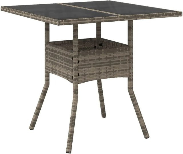 vidaXL Gartentisch aus PE-Rattan mit Hartglasplatte in Grau, B/T/H: 80 x 80 x 75 cm - Bild 1