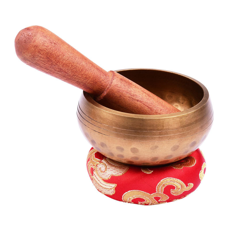 Muslady Tibetisches Klangschalen-Set für Meditation aus Metall in Gold mit Kissen und Holzschlägel, Durchmesser: 8 cm - Bild 2