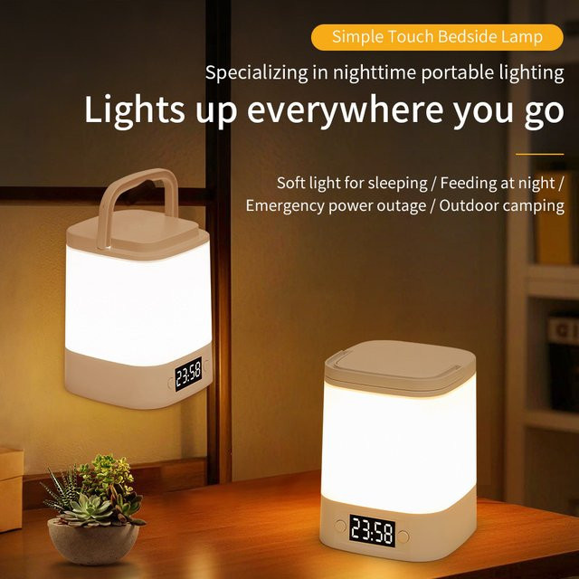 GGBEE Wiederaufladbare LED-Tischlampe mit Uhrzeitanzeige und Fernbedienung als Nachtlicht für Schlafzimmer und Kinderzimmer - Bild 1