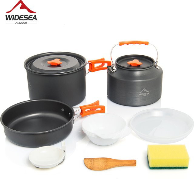 Widesea Camping Topf Set mit Antihaftbeschichtung bestehend aus Bratpfanne, Suppentopf und Schüssel für Outdoor, Wandern und Picknick - Bild 1