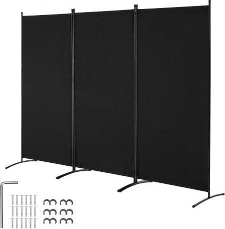 VEVOR Raumteiler mit 3 Paneelen aus Eisen und Oxford-Gewebe, faltbarer Sichtschutz und tragbare Trennwand in Schwarz, B/T/H: 260 x 52 x 184 cm - Bild 1