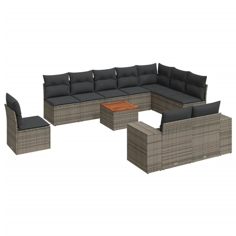 vidaXL 11-tlg Garten-Sofagarnitur in L-Form aus grauem Poly-Rattan mit Kissen und pulverbeschichtetem Stahlgestell - Bild 2