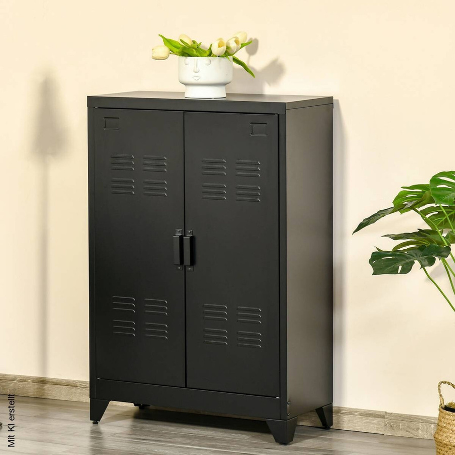 HOMCOM Sideboard Aktenschrank mit Lamellentüren aus Metall in Schwarz B/T/H: 75 x 33 x 110 cm - Bild 3