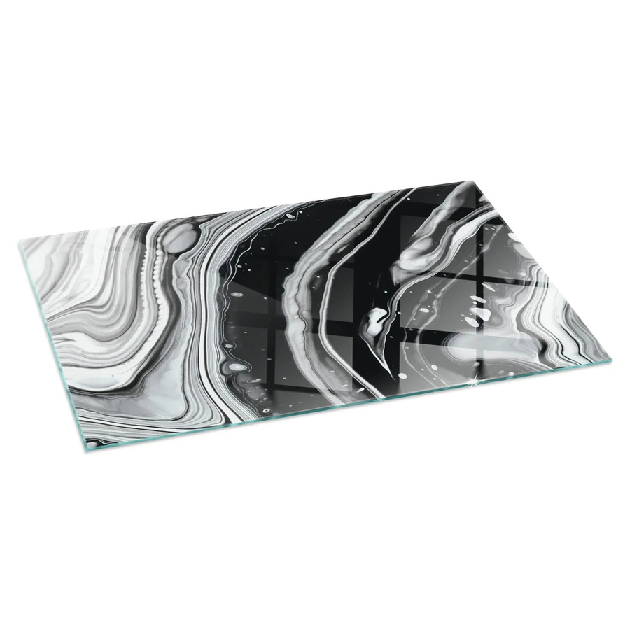 Tulup Glasplatte für Kamin mit abstraktem Wellen- und Linienmuster in Schwarz und Weiß, B: 140 cm, T: 70 cm - Bild 2