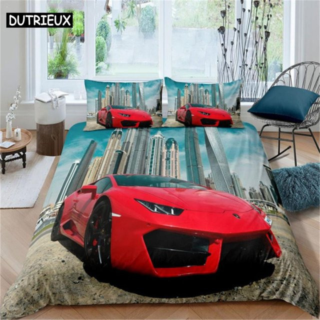 Sportwagen Bettwäscheset mit 3D-Druck in Rot, 3-teiliges Mikrofaser-Bettwäsche-Set für Erwachsene, Breite: 150 cm, Länge: 200 cm - Bild 1