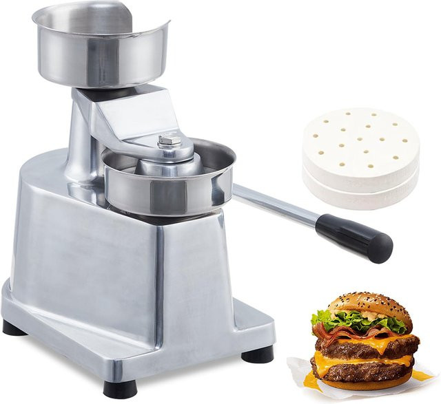 HiMISS Hamburger Patty Maker aus Edelstahl in Silber mit 500 Patty Papieren und rundem Tablett (Tiefe: 3,56 cm) - Bild 1