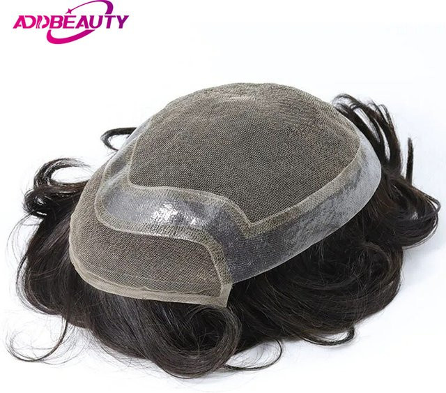 Addbeauty Herren-Toupet aus Echthaar, Lace-Front, Lace-PU-Haarersatz - Bild 1