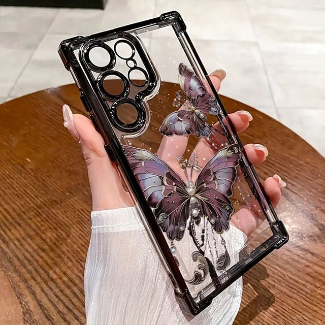 Luxuriöse galvanisierte Handyhülle mit lila Schmetterlingsdesign für Samsung Galaxy S26 S25 S24 S23 S22 S21 S20 FE 5G Ultra A55 A54 A36 A35 A34 A53 A33 Cover in Lila und Silber - Bild 1