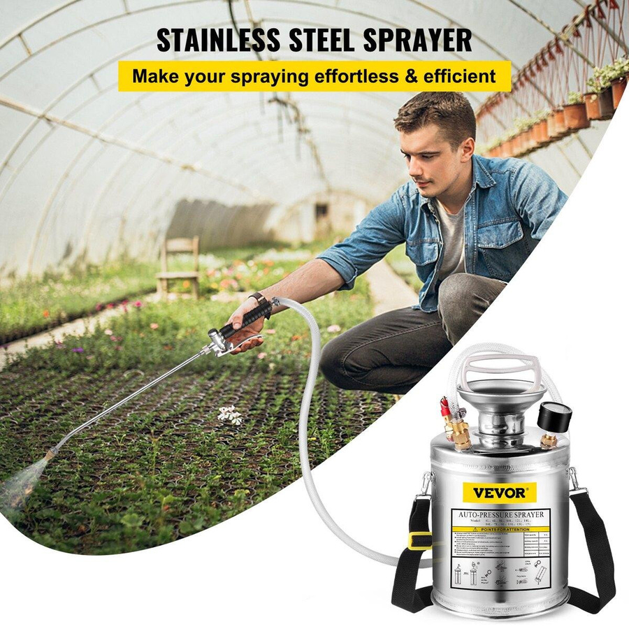 Buying Solutions MB Drucksprühgerät aus Edelstahl in Silber mit 4 l Fassungsvermögen, verstellbare Düse und verstellbarer Schultergurt - Bild 4