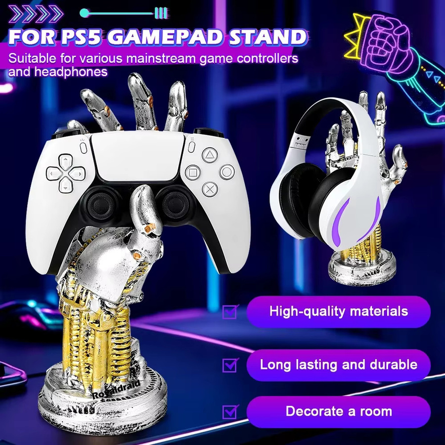 Ispoofer Spielcontroller-Aufbewahrungsständer mit mechanischem Arm für PS5 und PS4 Gamepads sowie Kopfhörerhalterung in Grau - Bild 4