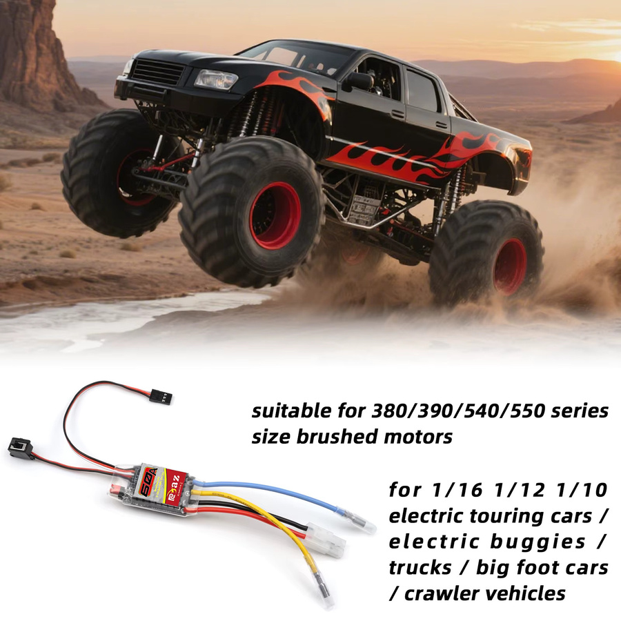 RCZIPROY RC 60A Bürstenmotor-ESC Elektronischer Geschwindigkeitsregler für 1/10 1/12 1/16 RC-Autos mit T-Stecker/Tamiya/XT60-Stecker - Bild 2