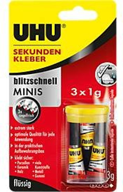 UHU Sekundenkleber blitzschnell Minis flüssig, transparent, 3 x 1 g - Bild 3