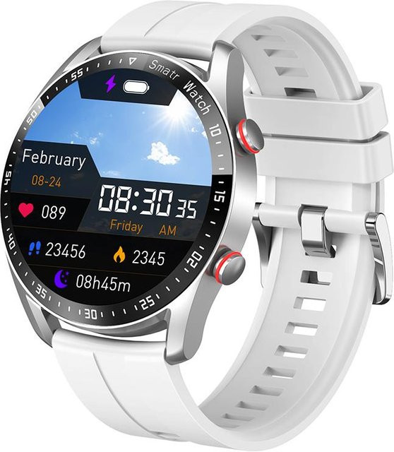 Zodvboz Smart Watch 2024 mit EKG und PPG, Bluetooth Anruffunktion, Herzfrequenz- und Blutdrucküberwachung sowie Sportnachrichtenerinnerung, Silber/Weiß mit Silikonarmband - Bild 1