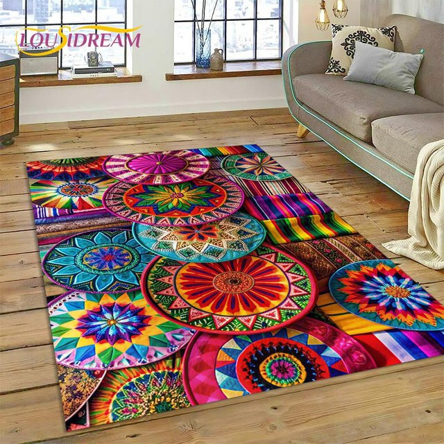 Karpetti Mandala Teppich mit buntem Blumenmuster, rutschfest und modern, B/T: 80 x 120 cm - Bild 1
