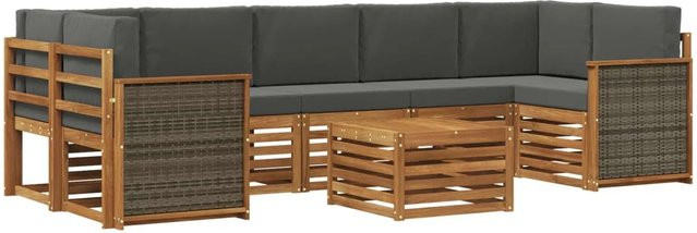 vidaXL Outdoor-Sofagarnitur L-Form aus Akazie Massivholz mit 8 Kissen in Anthrazit und Natur - Bild 1