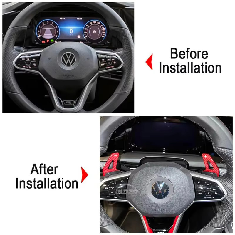 Lenkrad Schaltwippen Set aus Kohlefaser-Druck für VW Tiguan ab 2019 und Golf 8 MK8 in Schwarz, 2 Stück - Bild 3