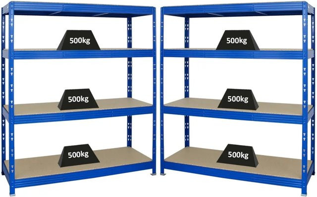 2er-Set PROREGAL Rhino Profi Schwerlastregal mit 4 verstellbaren Spanplatten-Ebenen, Blau, H x B x T: 180 x 160 x 60 cm - Bild 1