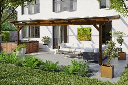 Skan Holz Terrassenüberdachung Ancona aus Leimholz mit Polycarbonat-Dach in Nussbaum Braun, Breite: 648 cm - Bild 1