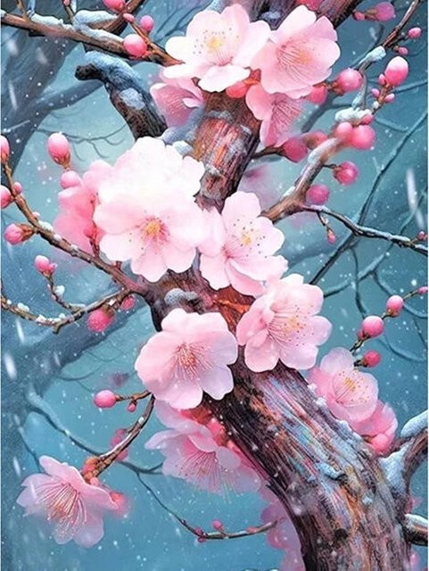YUTTEE Blumen-Diamantgemälde Kirschblüten Mosaikbild mit Strasssteinen Breite: 30,0 cm, Höhe: 20,0 cm, Tiefe: 20,0 cm - Bild 1