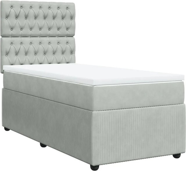vidaXL Boxspringbett mit Matratze in Hellgrau aus Samt, Hybrid-Design mit Taschenfederkern, B/T: 100 x 200 cm - Bild 1