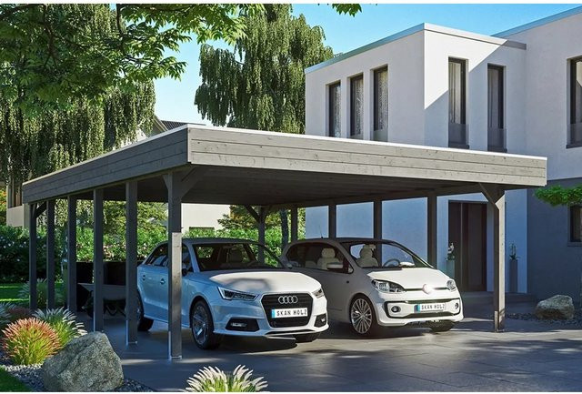 Skan Holz Carport Friesland aus Fichtenholz mit Aluminiumdach in Schiefergrau, B: 557 cm, T: 860 cm, H: 254 cm - Bild 1