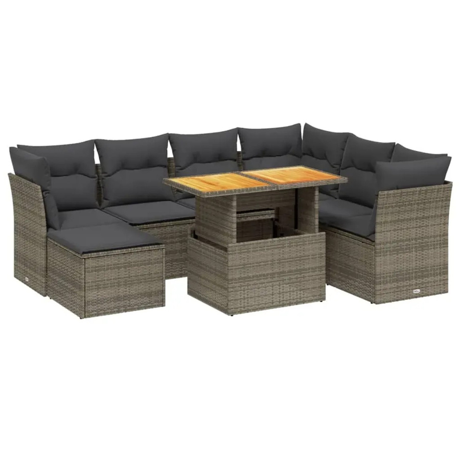 vidaXL 8-tlg. Garten-Sofagarnitur in L-Form aus Polyrattan mit Kissen und Couchtisch, Grau - Bild 2