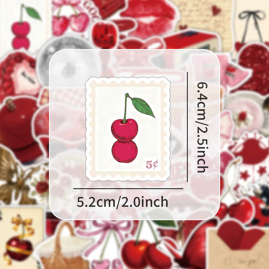 50 Stück rote Coquette-Ästhetik-Aufkleber mit Kirsch- und Schleifen-Motiven von BulingBulingStickers Store für dein Tagebuch oder deine Handyhülle - Bild 5
