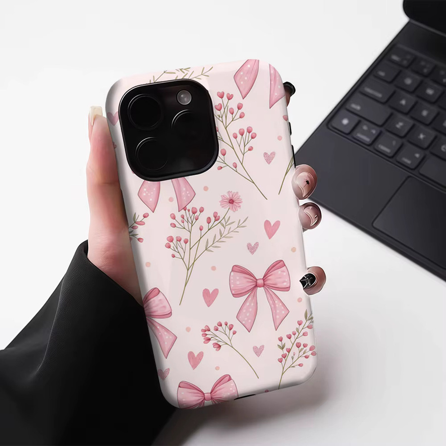 Potdemiel Magnetische Handyhülle mit Rosa Schleife für iPhone 17 16 15 14 13 Pro Max Plus, Robuste Doppelschichtige Schutzhülle in Pink - Bild 3
