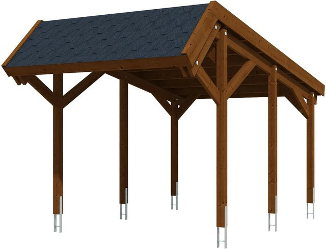 Skan Holz Carport Harz aus Nadelholz in Nussbaum mit schwarzen Dachschindeln B: 321 cm, T: 560 cm - Bild 1