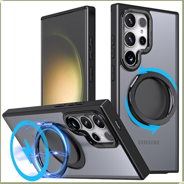 Luxuriöse magnetische MagSafe-Hülle für Samsung Galaxy S25 S24 S23 S22 Ultra S24FE S25FE mit Doppelhalterung in Grau - Bild 1